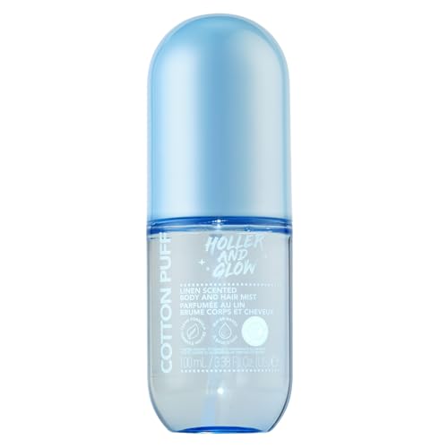 Holler And Glow Mood Boosting Cotton Puff Body & Hair Mist, Body Spray, Teen Girls Spritz, Long Lasting, Linen, Fresh Scented, Water Based Fragrance For Tweens, Clean & Gentle Formula, 3.38 Fl Oz