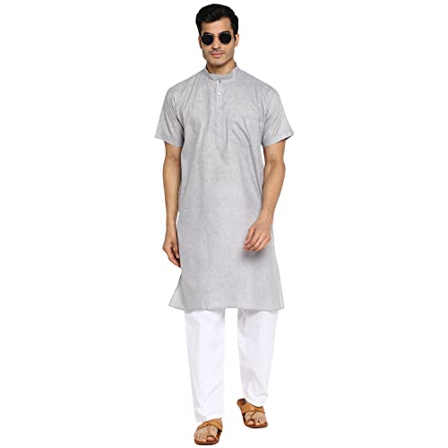 Image of Royal Kurta Mens Linen Half Sleeved Long Ethnic Kurta
