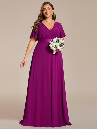 Image of Ever-Pretty Women's Chiffon Formal Evening Dresses for Curvy Women V-Neck Plus Size Floor Length Bridesmaid Dress