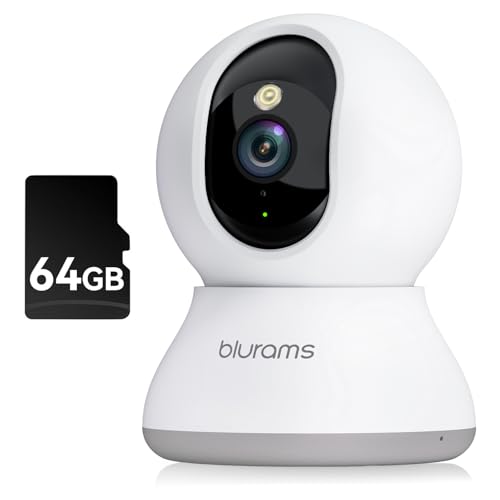 blurams Telecamera Wi-Fi Interno+64G Scheda,2K Videocamera Sorveglianza,Rotazione a 360°,Visione Notturna,