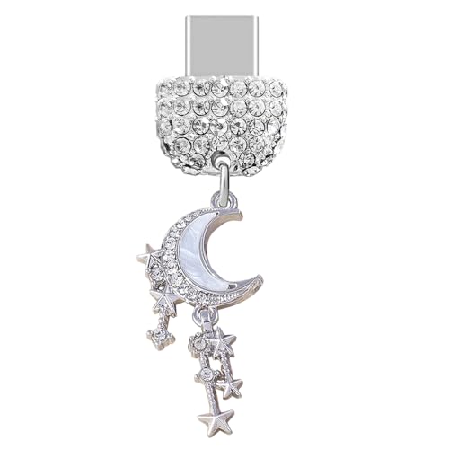 Bouchon anti-poussière Type-C ELISE & FONDA Blanc avec motif de lune et étoiles pour smartphone