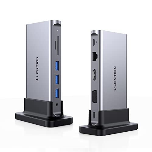 LENTION 10-in-1 USB C Docking Station with Dual Monitor (4K HDMI & 1080P VGA), 100W PD, Ethernet, 3xUSB 3.0, SD/TF, Vertical Design for 2025-2016 MacBook Pro/Air M1/M2, Dell, HP, Surface Lap