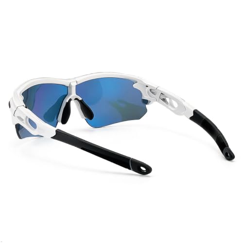 Image of Cycling Goggles for Men & Women | Sports Goggles UV400 Protection | Oversized Sports Sunglasses for Cricket, Running, Driving, Fishing, Hiking & Outdoor Activities (White : Black stick)