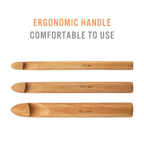 Image of Bamboo Crochet Hooks Set - 15mm(P /Q), 20mm(S), 25mm(U) 3PCS Giant Hooks with Portable Case - Perfect for Big Loop or Extra Bulky Yarn Projects