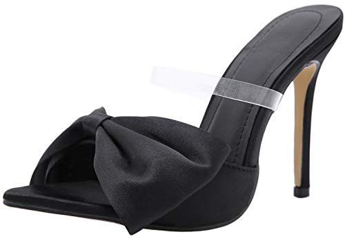 KOKOMOMO Womens Bow High Heels Mules Stiletto Slides Mule Heels Open Toe Heeled Sandals with Bowknot