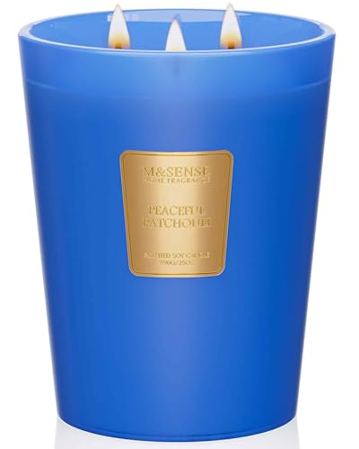 M&SENSE Peaceful Patchouli Scented Candle 35oz 3 Wick 150H Natural Soy Large Aromatherapy Candles for Meditation & Stress Relief Yoga Housewarming Gift