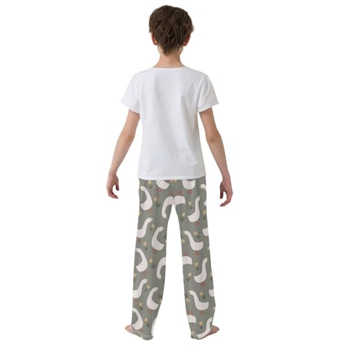Goose Floral Boys Long Pants Soft Trousers Elastic Waist Kids Lounge Bottoms with Pockets S-XL3