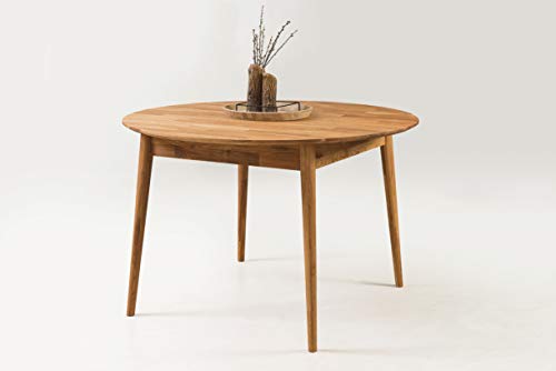 NORDICSTORY Escandi 4 eettafel, uittrekbaar, rond, 120-155 cm, massief hout, eiken, ideaal voor keuken, woonkamer… - Image 4