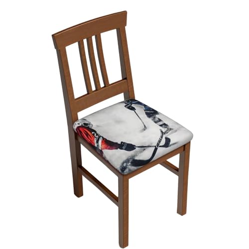 FHEDVBN Ice Hockey Art Bar Stool Cover Six Piece Washable Square Seat Cushion Covers Stretch Non Slip Barstool Slipcovers Soft Velvet Chair Covers for Kitchen, Dining Room Decor