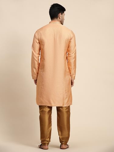SKAVIJ Men's Brocade Silk Embroidered Kurta Pajama Set Thread Work Festive Party Ethnic Dress2