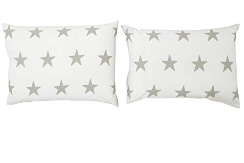 Bloomsbury Mill - Kids Pillow Cases 2 Pack - Grey and White Stars - Reversible Pillow Covers for Boys & Girls Duvet Cover Sets or Kids Travel Pillow - Pair of Childrens Pillowcases (Extra) - 50x75cm