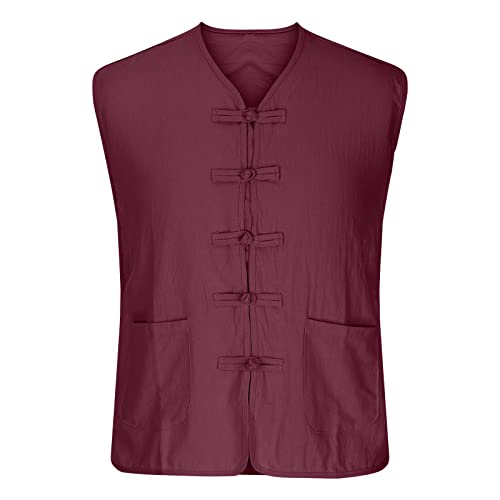 Shirts for Men 2023 Casual Cotton Linen Solid Waistcoat Summer V Neck Sleeveless Undershirt Vintage Buckle 20234