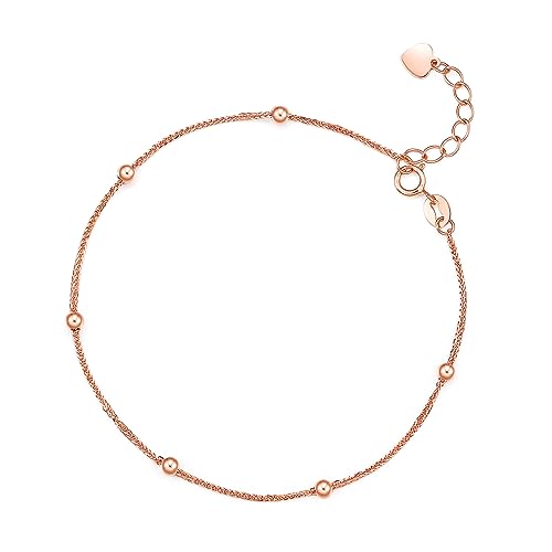 18K Gold Bracelet for Women Beads Bracelets Rose Gold Jewelry Stackable Beaded Chain Adjustable Bead Link Dainty Bangle Trendy Cuff Cute Ball Charm Bracelet Fashion Diamond-cut Solid Gold Gifts