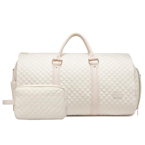 Image of Convertible Carry on Garment Bag for Women,Leather Garment Bags for Travel with Shoe Pouch 2 in 1 Hanging Suitcase Suit Bag for Women Travel Bags for Women Duffle Bag Garment Bag Gifts, A4-Beige-2pcs