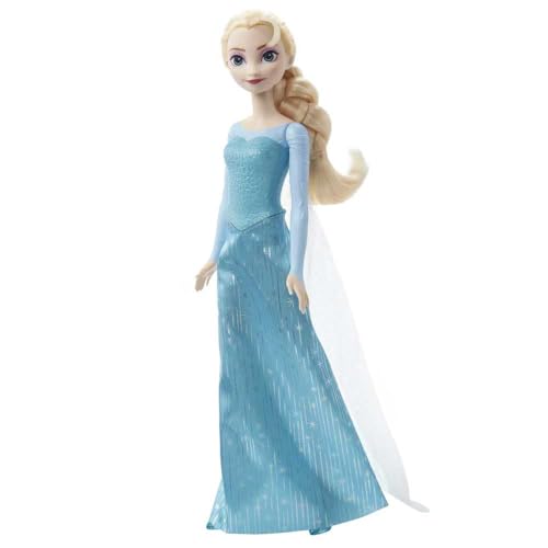Mattel Disney La Reine des Neiges Poupée Elsa avec tenue emblématique, chaussures, jupe, cape en tissu et accessoires, Jouet Enfant, Dès 3 ans, HLW47