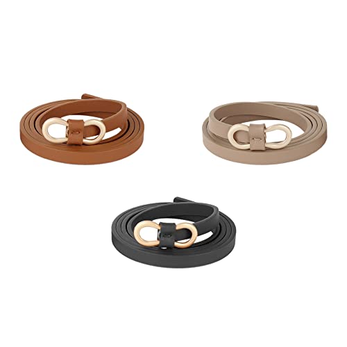 Felite Fnn Women 3 PCS Skinny Faux Leather Waist Belt for Dress Jeans with 8-Shape Metal Buckle3