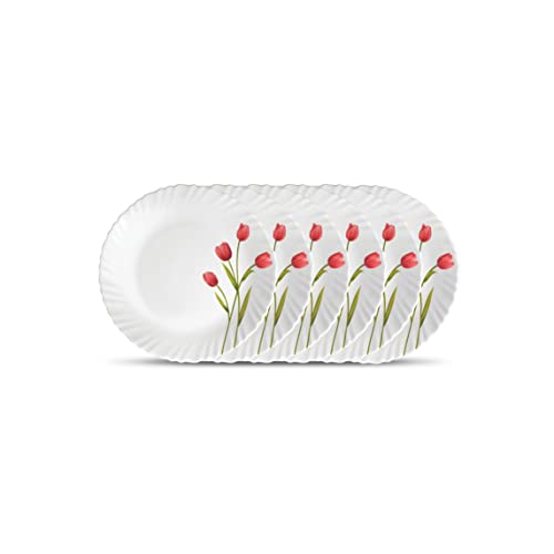 Image of La Opala Novo Collection Opal Glass Crockery | Quarter Plate Set of 6 | Radiant Curves Design | Plates for Snacking & Gifting | Microwave Safe | 100% Vegetarian | Extra Strong | Super Light & White