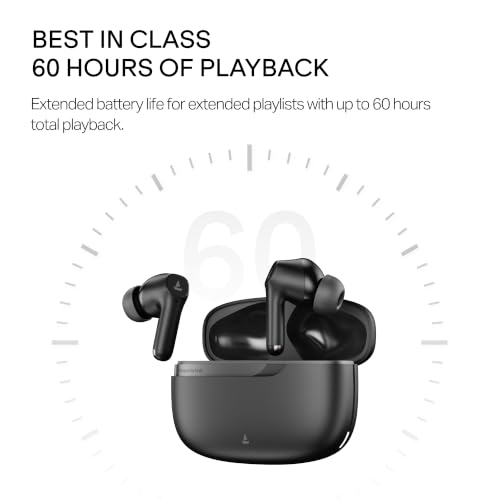 Image of boAt 2026 Launch Airdopes Prime 300 with Spatial Audio, 60 Hrs Battery, Quad Mics AI-ENx Technology, Multi Connectivity, 11mm Drivers, ASAPTM Charge, in-Ear Detection, Bluetooth v6.1 (Titanium Black)