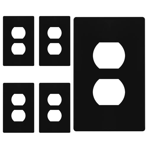 Image of ENERLITES Screwless Duplex Wall Plate, Child Safe Receptacle Outlet Cover, Standard Size, 1-Gang 4.68 inch x 2.93 inch, Unbreakable Polycarbonate Thermoplastic, UL Listed, SI8821-BK-5PCS, Black, 5 Pack