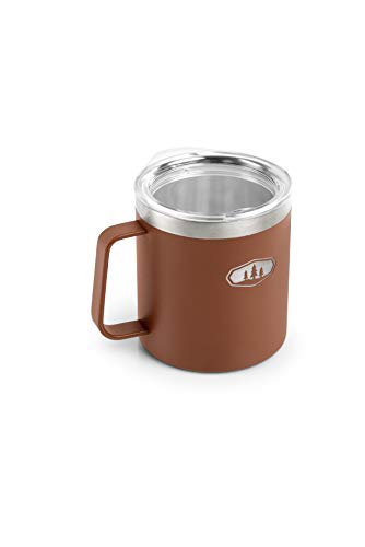 GSI Outdoors Glacier Stainless Lightweight Camp Cup for Camping and Backpacking - 15 oz - Ginger Bread - Clear Lid