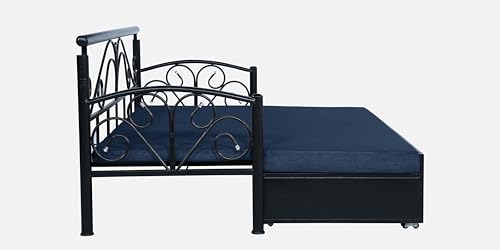 Image of 3 Seater Metal Sofa Cum Bed with Hydraulic Storage | Sofa Set for Living Room, Bedroom, Guest Room| Queen Size Convertible Sofa Bed | Comfortable Seating Sofa Navy & Black