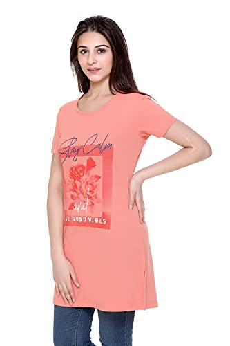 Image of Plush Women's Long Printed Cotton Round Neck Half Sleeve T-Shirt /Tshirts (DPL-PT-001)