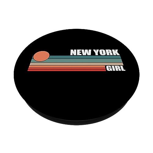 New York Vintage Sunset Retro Summer 80s USA State Girl PopSockets Swappable PopGrip, Black - Image 2