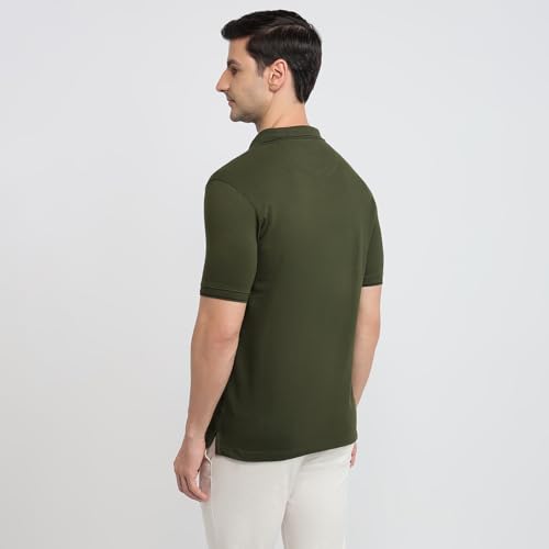 Image of Park Avenue Men Slim Fit Solid Pattern Cotton Polyester Blend Half Sleeve Polo Neck Casual T-Shirt
