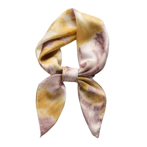 Alexis Leroy Pañuelo Mujer Simil Seda 70 x 70 cm Cuadrado Paqueña Multifunción Tie-Dye Bufanda Accesorio para Bolsos Amarillo Claro