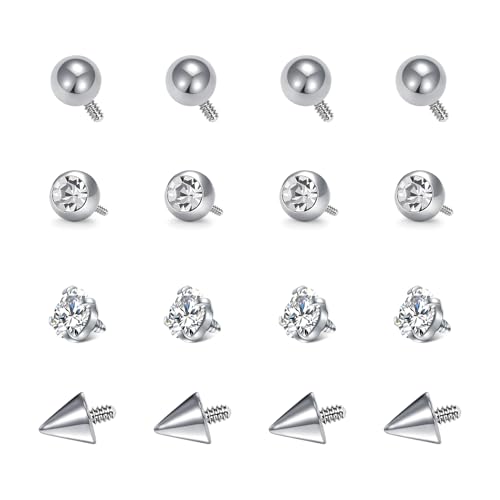 VCMART 16g 3mm Replacement Balls for Piercing Internally Threaded Body Jewelry Piercing Barbell Parts for Nose Septum Lip Eyebrow Labret Cartilage Helix Conch Tragus Daith Piercing Jewelry Silver