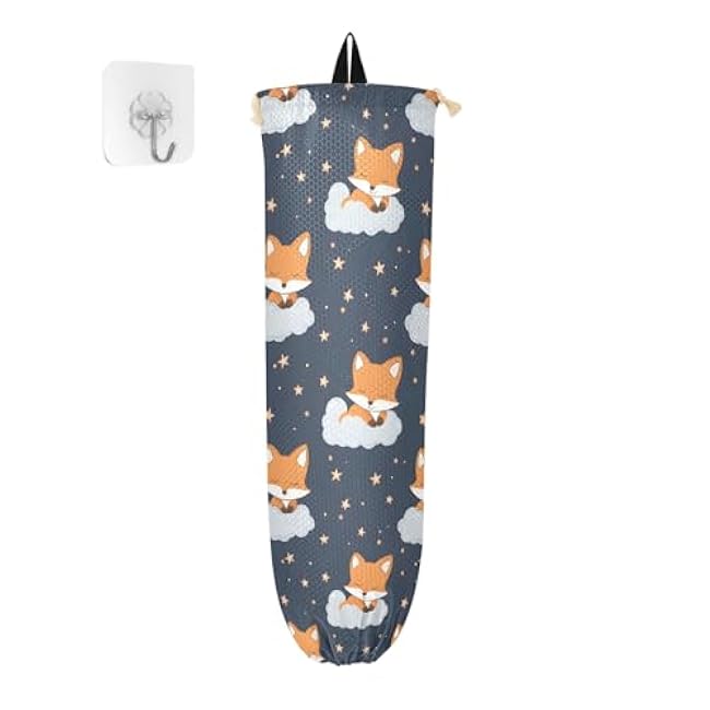 Plastic Bag Holder Grocery Bags Organizer Dispenser Storage Fox Cloud for Kitchen Wall Mount