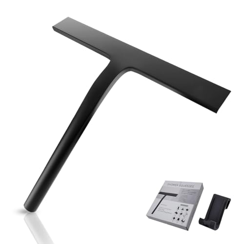 Rasqueta Limpiacristales para Ducha, Limpia Mamparas Silicona con Gancho | Soporte sin Taladro | Diseño Moderno para baño | Fuerte Gancho de succión para baño, Cocina, Espejo, Coche | 23CM