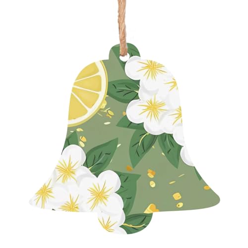 YYHHAOFA Ornamenti natalizi in legno a forma di campana, 4 pezzi, immagine di limone fresco da appendere agli alberi di Natale