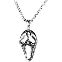 Horror Gothic Scary Ghost Phantom Face Titanium Steel Necklace, Exaggerated Scream Mask Pendant with Hollow Eyes Mouth Punk Jewelry for Halloween Dark Aesthetic Fans