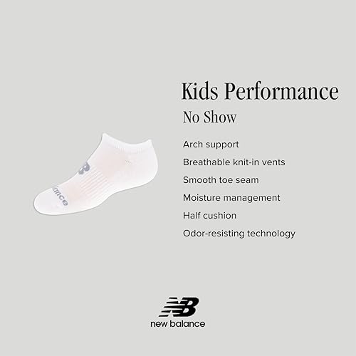 New Balance Kids' Performance Cushioned No Show Socks-8 Pairs-Breathable Mesh Arch Support, Black (Red Logo), Shoe Size: 2-94