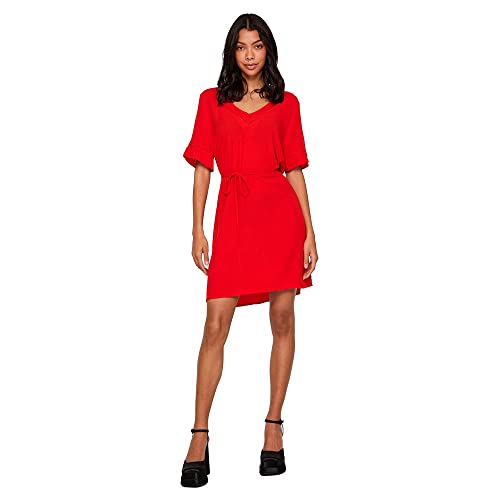 Vila Damen Vimesa Detail V-Neck S/S Dress/Su - Noos Kleid, Flame Scarlet,...
