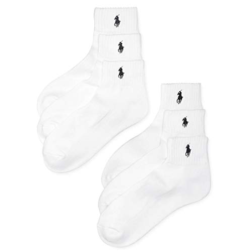 Ralph Lauren Mens Socks, Athletic Quarter 6 Pack Sz 10-13 (White, Large)