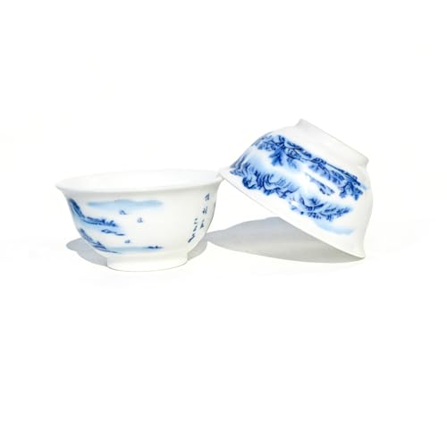 Image of Liang baobao Chinese Traditional Tea Tasting Cup Set of 4, 2oz Bule and White Porcelain Mini Cups for Gongfu Tea Ceremony (landscape)