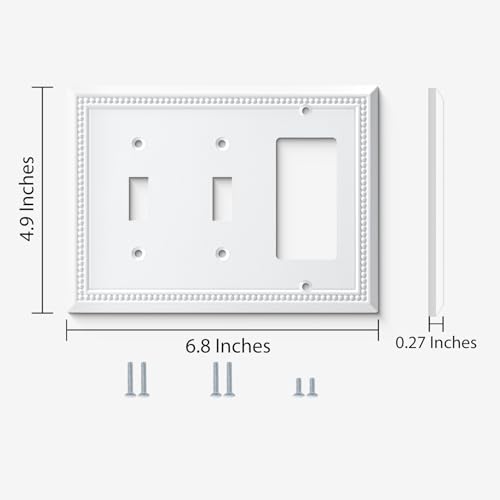 Image of Henne Bery Sunken Pearls Heavy Duty Decorative Wall Plate Switch Plate Outlet Cover (Double Toggle /Single Decorator, White)
