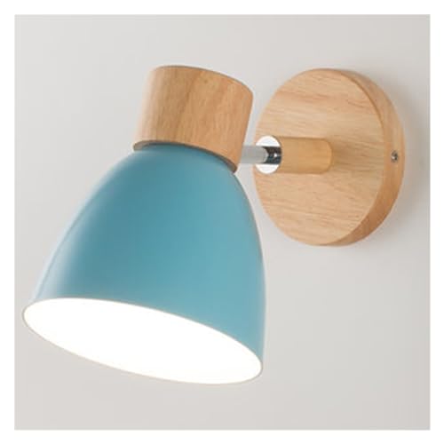 Applique lampe de chevet chambre salon en bois E27 bleu orientable