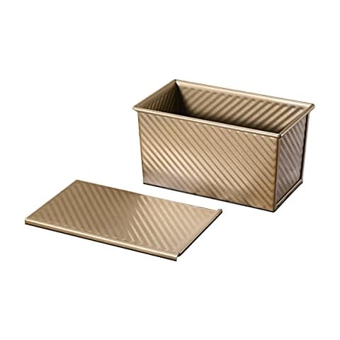 Gurlideo Brotbackformen Toast Brot Backform Pfanne Brot Laib Dose mit verschiebbarem Deckel Aluminium Stahl 450g Teig Champagner Gold Antihaft Cover