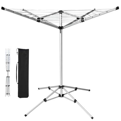 SROCHN Wäschespinne 142x142x160cm inklusive Aufbewahrungstasche Klappbar und Tragbar Einfache Installation Innen Und Außen Verwendbar Aluminium Gestell
