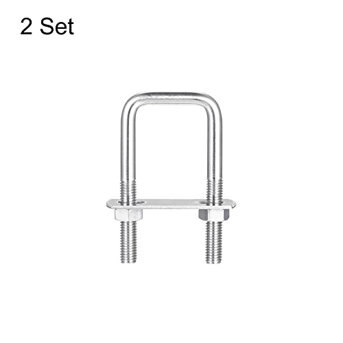 Image of uxcell Square U-Bolts, 2 Sets 32mm(1.26 inch) Inner Width 75mm Length M8 304 Stainless Steel U Clamp Bolt with Nuts and Plates, for Boat Trailer
