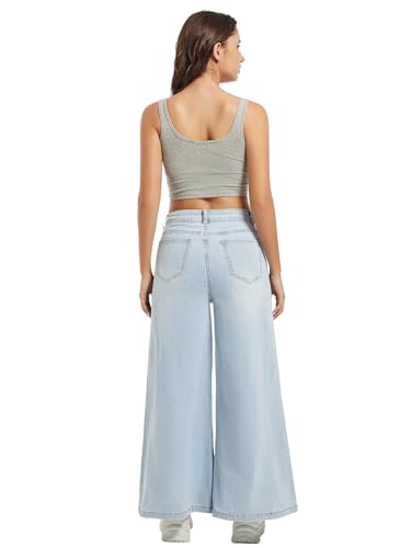 Women's High Waisted Wide Leg Pants Loose Fit Distressed Stretchy Denim Ripped Straight Leg Jeans4