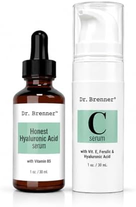 Vitamin C Serum 20% Pure L-Ascorbic Acid, Ferulic Acid, Vitamin E and HA and Hyaluronic Acid Serum with Vitamin B5 for Face and Eyes Natural Anti Aging Anti Wrinkle Set by Dr. Brenner