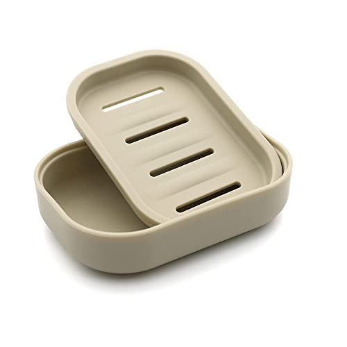 UVIVIU Plastic Soap Dish with Drainage,Soap Dishes Holder for Bathroom ShowerKeep Soap Dry and Easy Cleaning (Khaki)