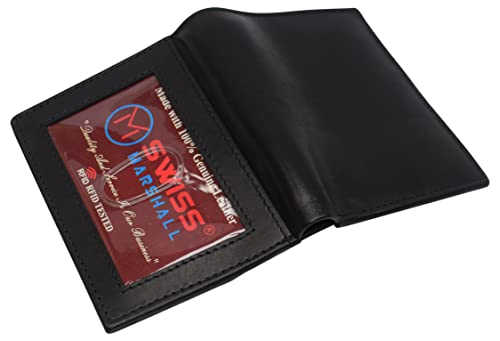 MARSHAL Slim Bifold Front Pocket Wallet 2 ID Window Credit Card Holder Genuine Leather RFID Blocking (Black)3