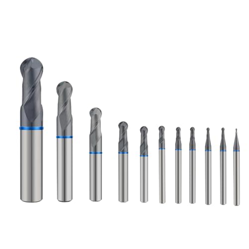 Image of Carbide Ball Nose EndMill HRC65 Double Edge 2 Flute TiSiN Coating Tungsten Steel Color-Ring Milling Cutter for Metal Steel TGB Series 11pcs Set