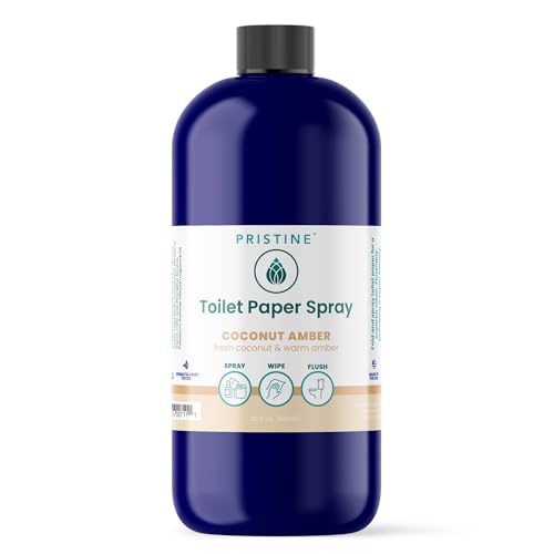 Image of PRISTINE Toilet Paper Spray- As Seen on Shark Tank, More Natural Personal Cleansing Wipes & Flushable Wet Wipes Alternative, Spray Toilet Paper to Create Flushable Wipe, Coconut Amber, 32 fl oz Refill