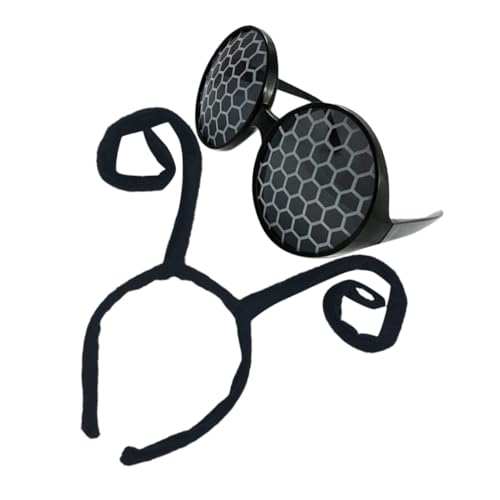 MOLUCKFU Diadema con Antena de Insecto Negra y Gafas de Sol Negras para Fiesta, Accesorio Cosplay Divertido para Cumpleaños y Halloween, Complemento Ligero y Cómodo para Eventos